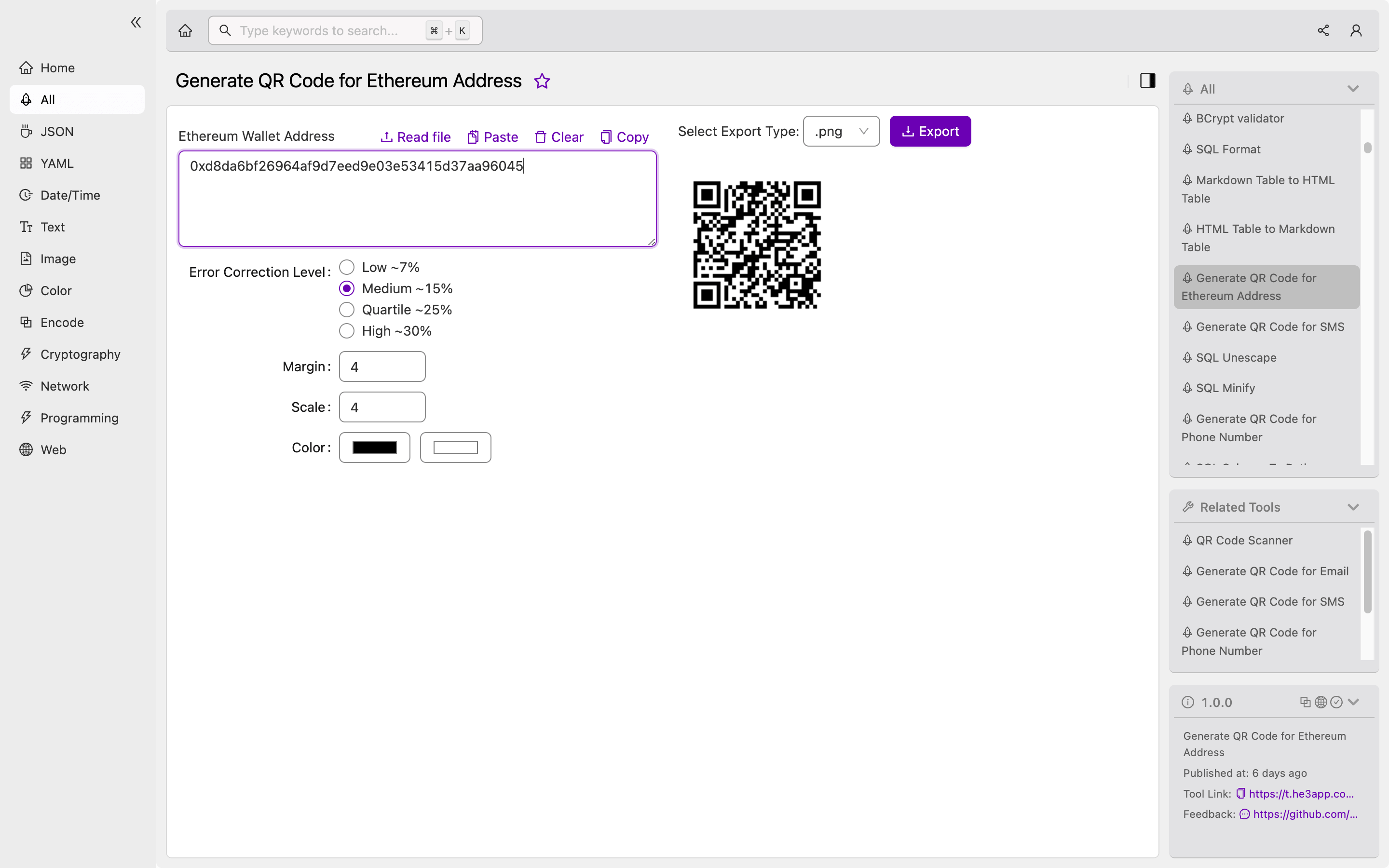 ethereum address to qr code